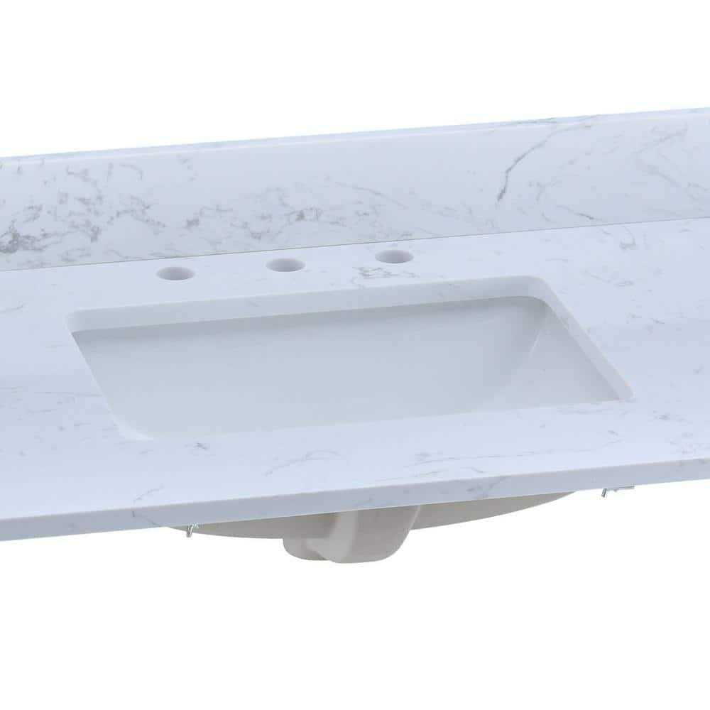 White Engineered Stone Composite Vanity Top with Single Sink Q34635