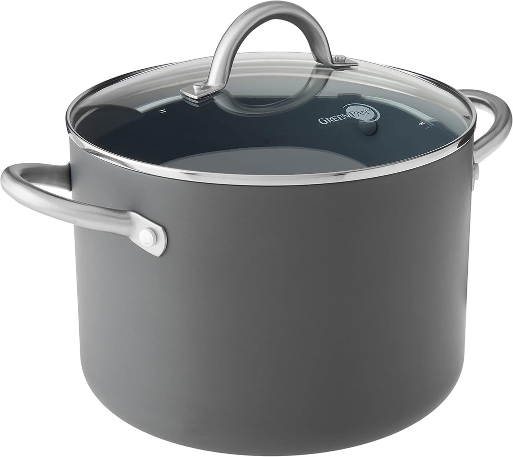 Gray 8QT Hard Anodized Ceramic Nonstick Stock Pot with Lid M98696