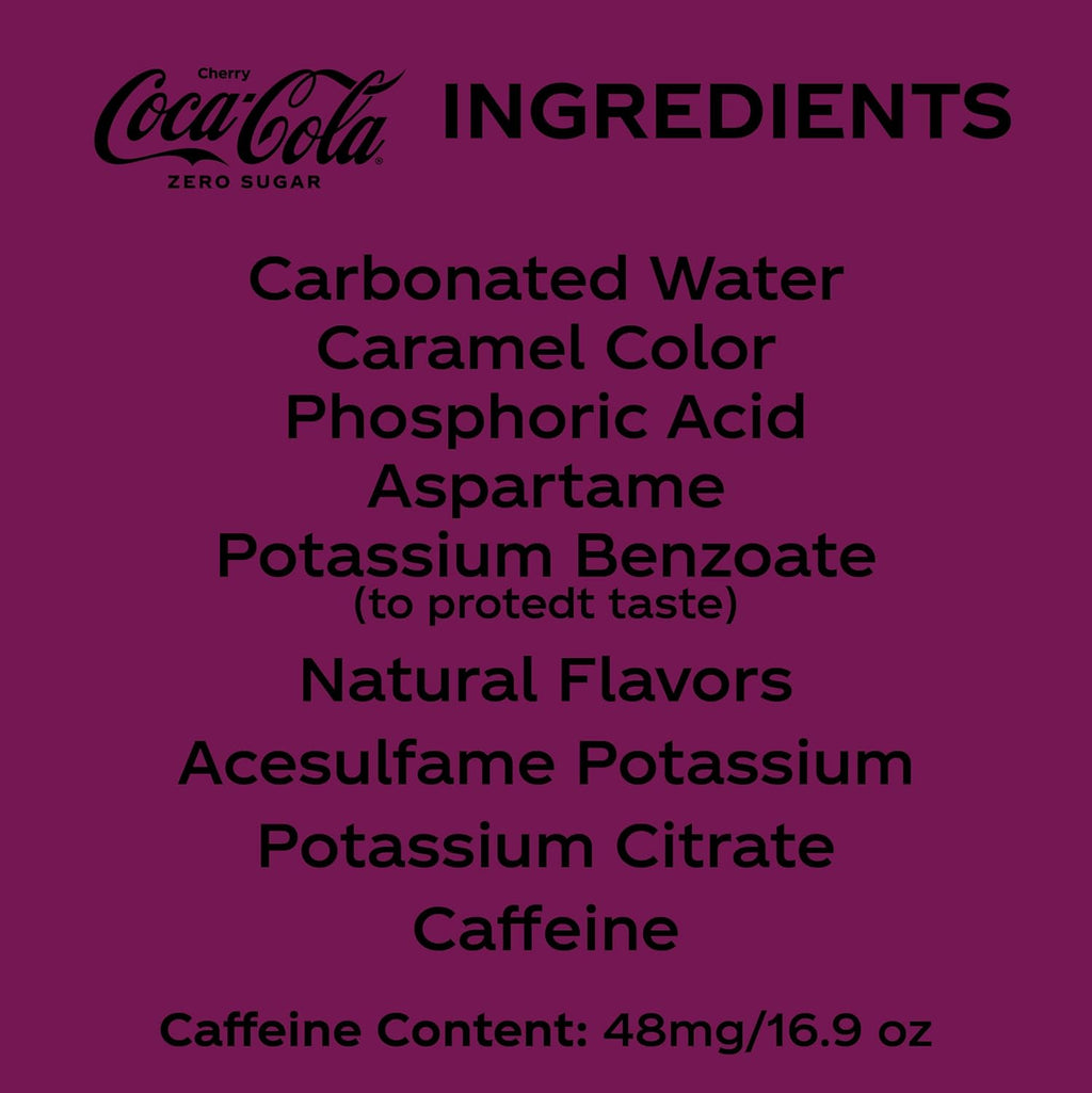 Cherry Coke Zero Sugar Soda Soft Drink, 16.9 fl oz, 12 Pack M948