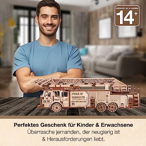 3D Wooden Puzzle Fire Truck Mechanical Model Kit with Wind Up Mechanism, 439 Pieces R585254