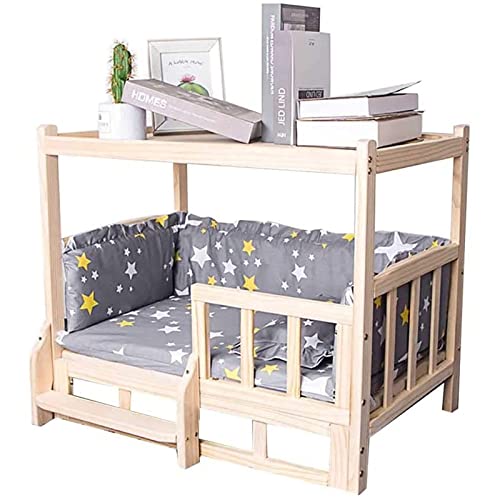 Elevated Solid Wood Double Layer Dog Bed with Mattress A452408