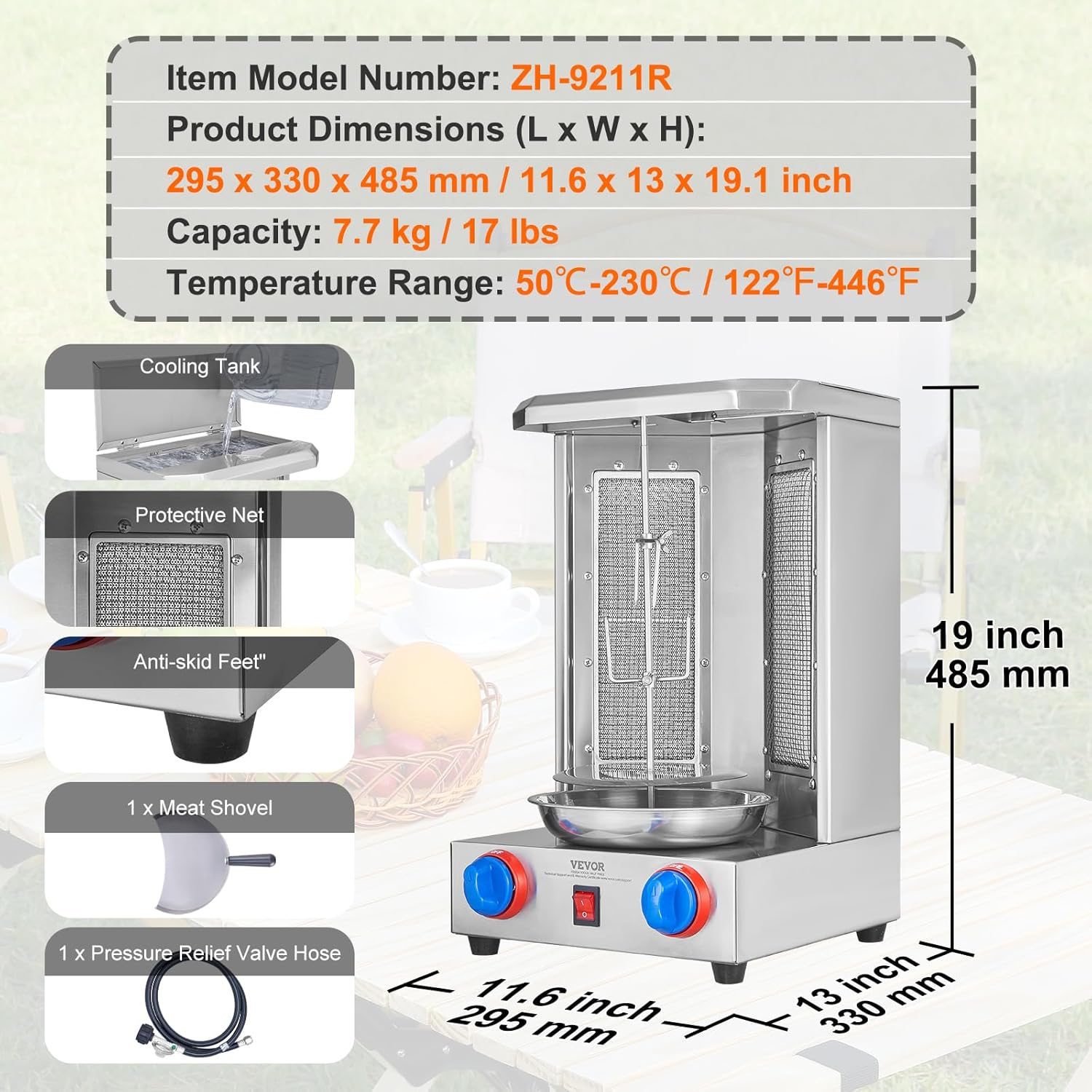 13 lbs Capacity Gas Vertical Broiler Shawarma Machine P5075