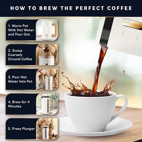 34 oz French Press Coffee Maker with Bamboo Wood Handle Borosilicate Glass K140