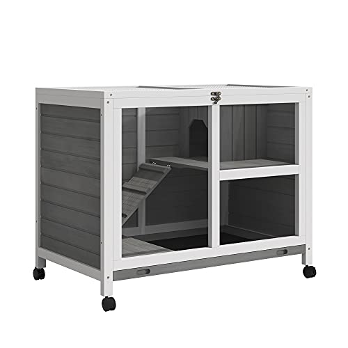Natural Wood Rabbit Cage with Wheels L756