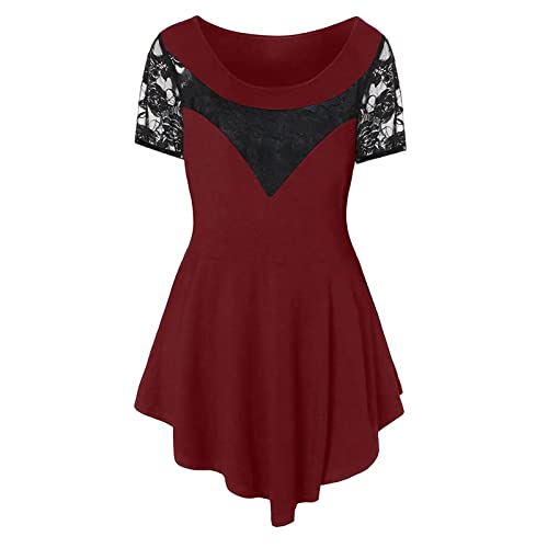 Women's Floral Lace Short Sleeve Blouses Plus Size Tunic Tops G510