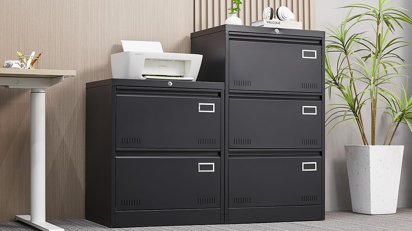 Black 3 Drawer Metal Lateral File Cabinet V964