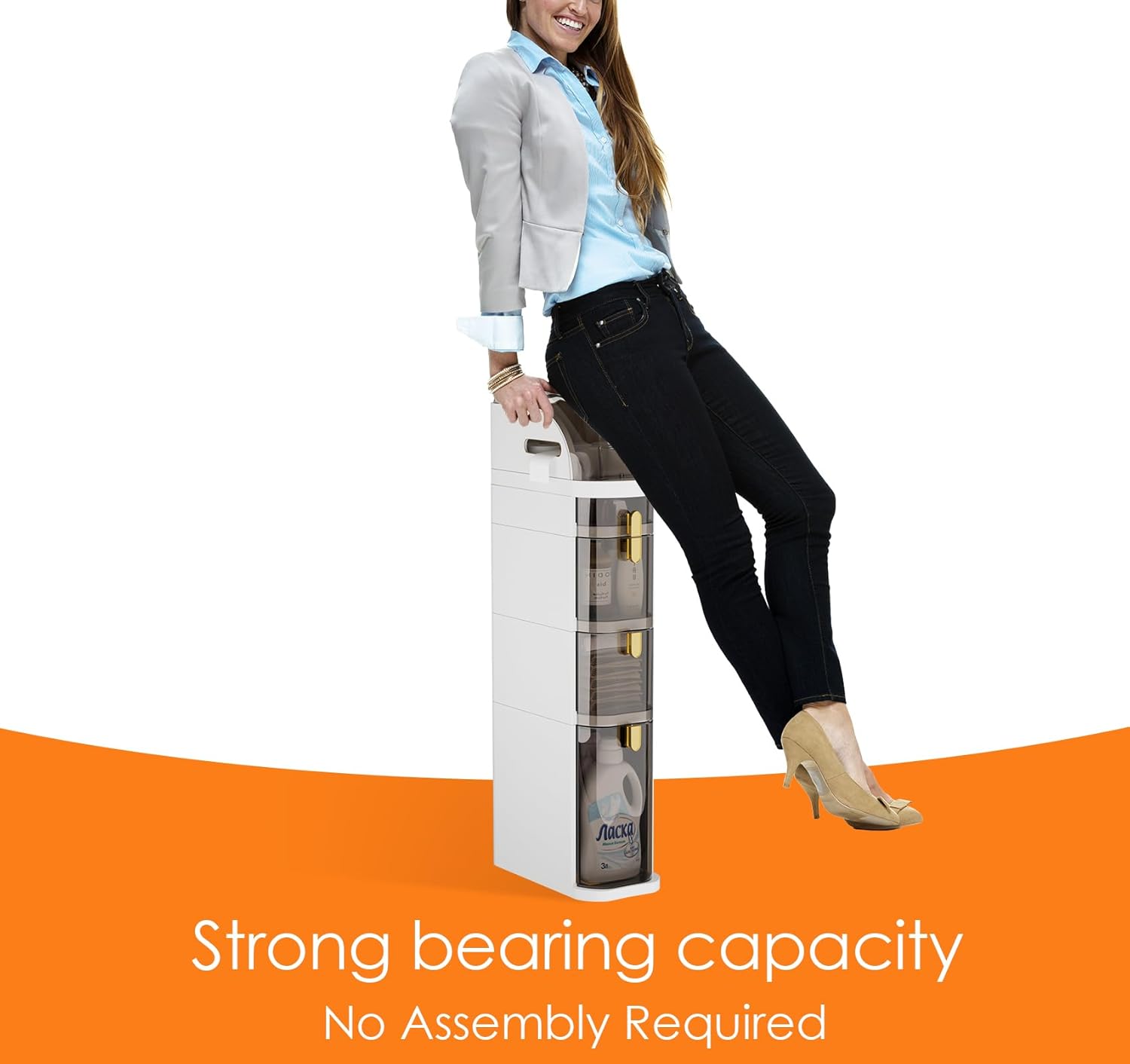 4-Tier Plastic Narrow Slim Storage Cabinet with Clear Drawers and Wheels J978