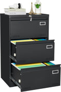 Black 3 Drawer Metal Lateral File Cabinet V964