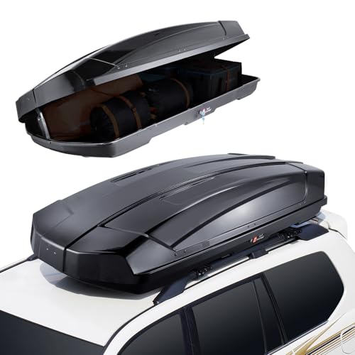 18 Cubic Feet ABS Hard Shell Roof Box with Dual-Sided Opening and 2 Reinforced Straps, Black L929