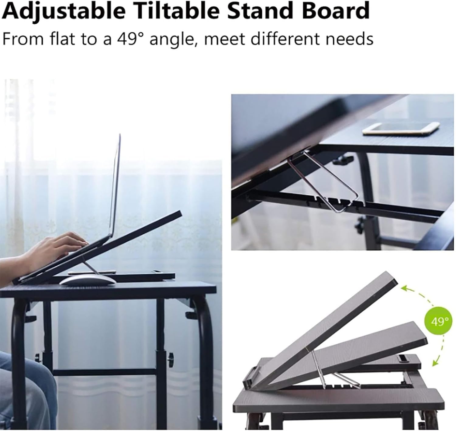 Over-Bed Tables with Wheels Height and Length Adjustable Rolling Mobile Laptop Cart Desk O543527