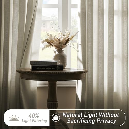 Taupe Linen Pinch Pleated Curtains 96 Inches Long, Semi Sheer Window Drapes, 1 Panel 52"Wx96"L I347967