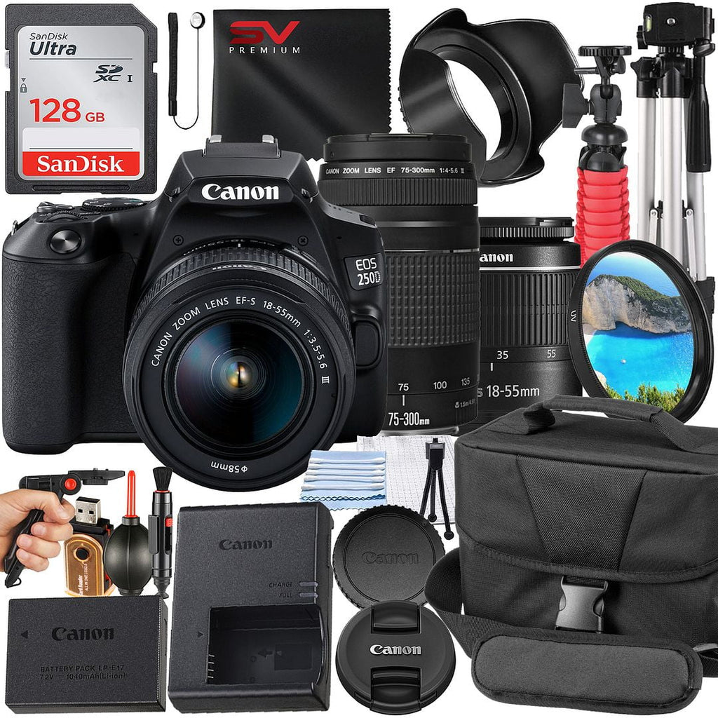 DSLR Camera Bundle with 18-55mm + 75-300mm Zoom Lens + 128GB Card + Case + Tripod C68190