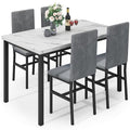 Dining Table Set for 4 with Faux Marble Tabletop and 4 PU Leather Chairs J936
