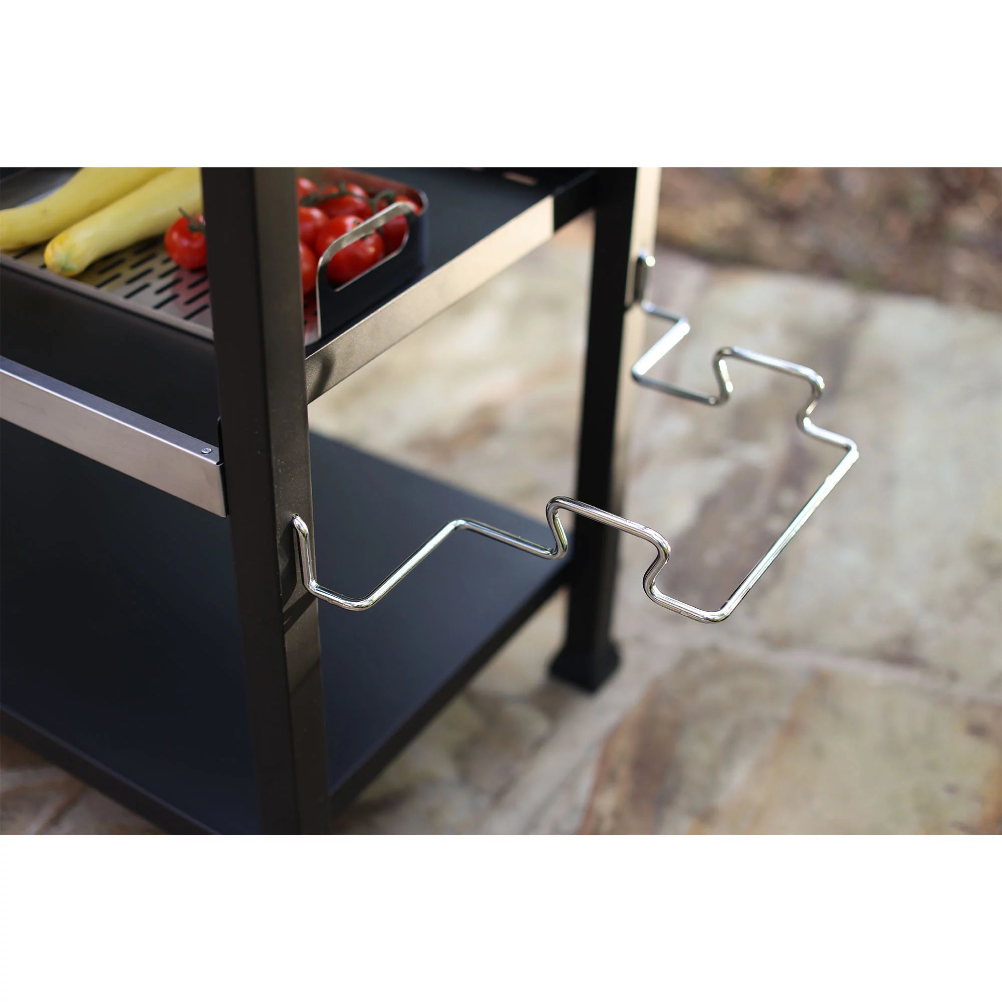 Three-Shelf Stainless Steel Outdoor Dining Cart Table on Wheels P687
