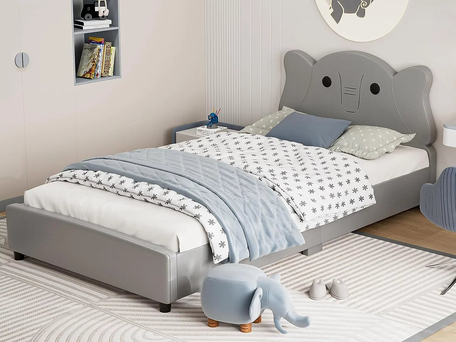 Twin Upholstered Platform Bed Frame with Headboard I467