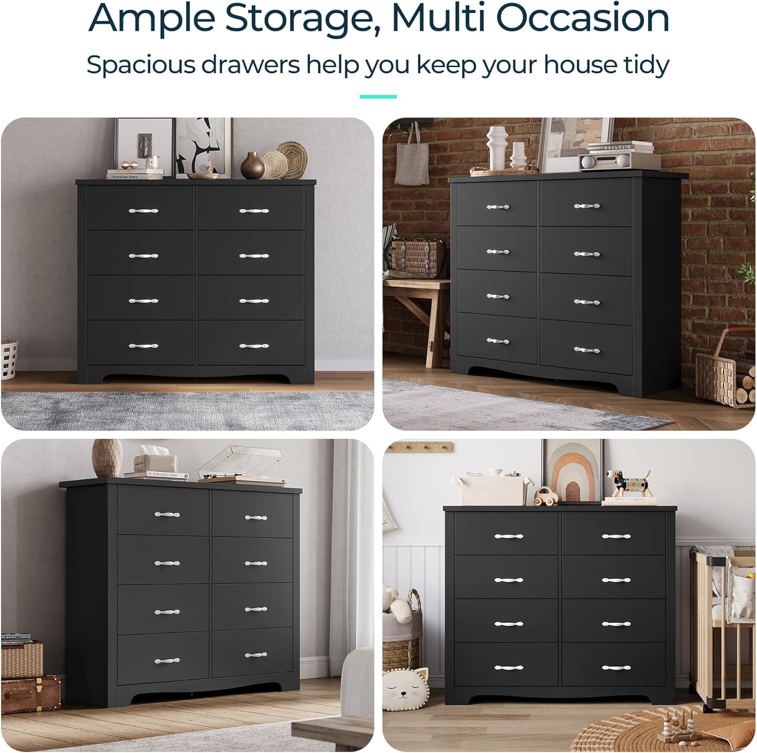 8 Drawer Black Wood Dresser N133657