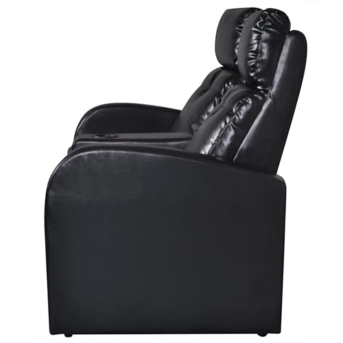 2-Seater Black Faux Leather Recliner Sofa with Cup Holder K448