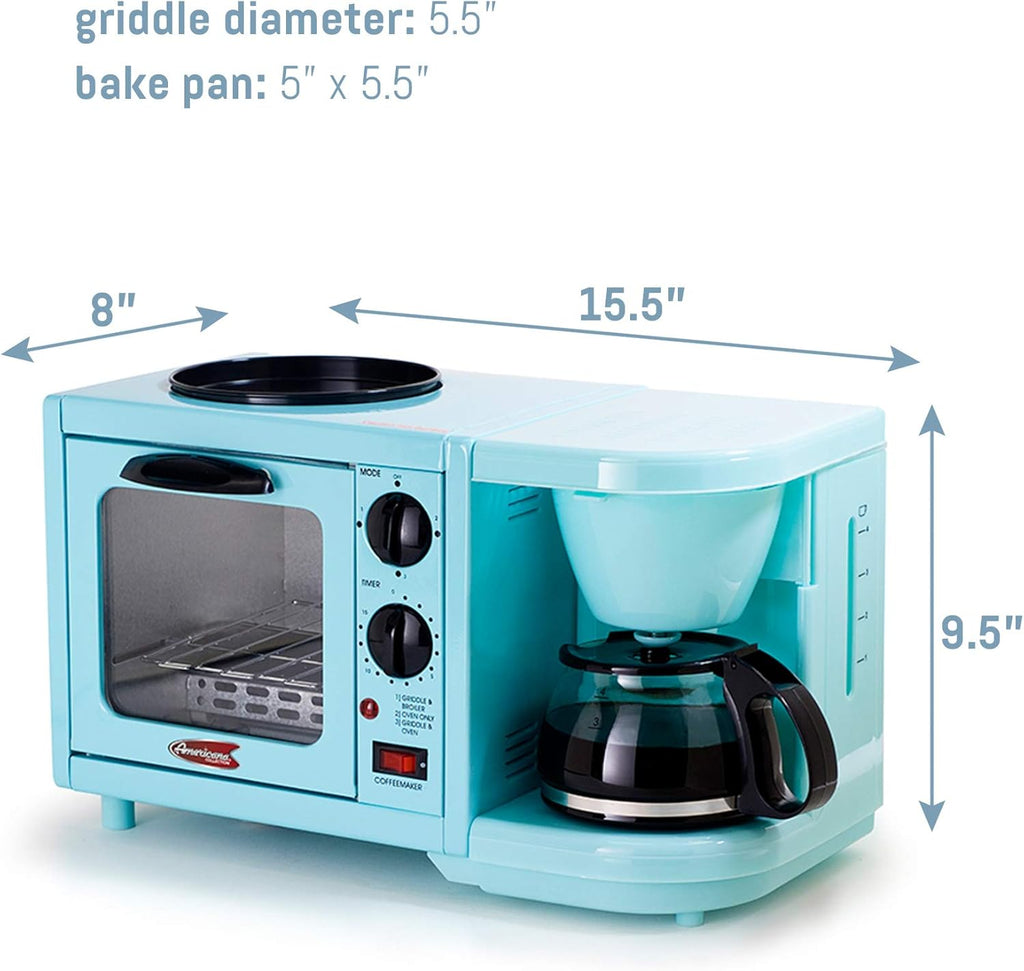 Aqua 3-in-1 Breakfast Maker Station with 4 Cup Coffeemaker and Toaster Oven E278