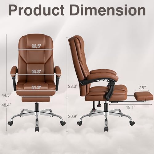 Brown Ergonomic High Back Leather Office Chair with Footrest K9590