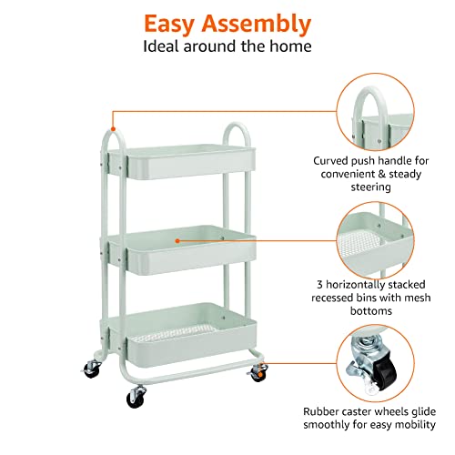 White 3-Tier Rolling Utility Cart with Lockable Wheels G67193