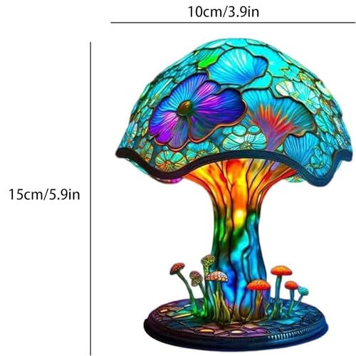 Small Stained Glass Resin Mushroom Table Lamp Y665812