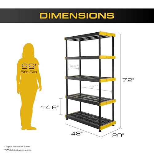 Black 5-Tier Heavy Duty Plastic Storage Shelving Unit I6005