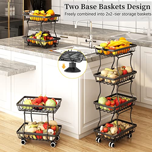 4 Tier Slim Metal Wire Fruit Basket on Wheels Z6760