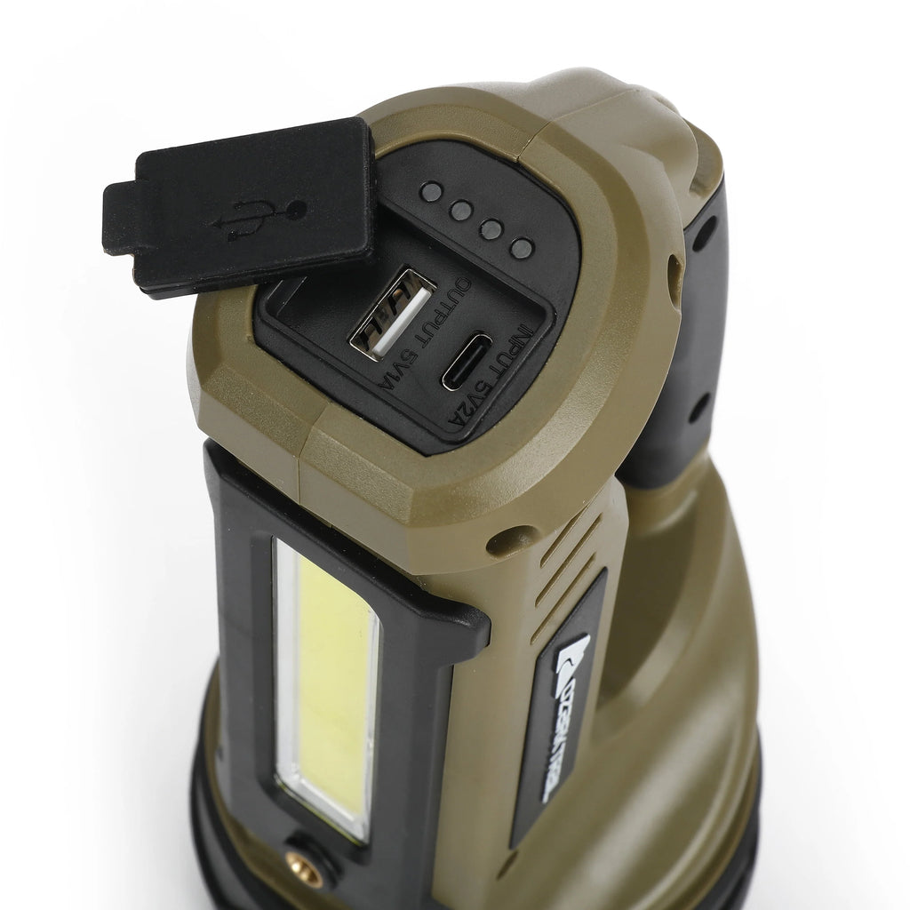 2000 Lumen Dual Source LED Rechargeable Spotlight with 5000 mAh Power Bank, Olive V540