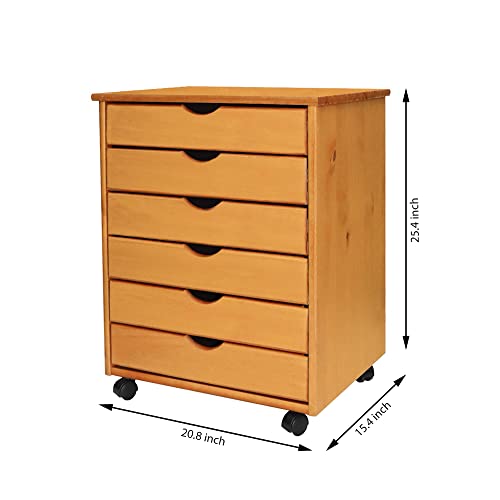 White Solid Wood 6 Drawer Roll Cart L43558