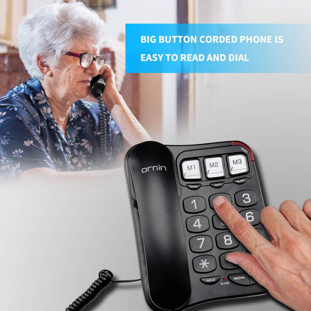 Big Button Corded Telephone with Speaker Desk Phone Black E959