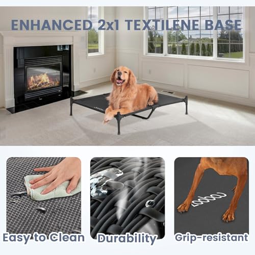 42" Outdoor Dog House with Weatherproof 600D PVC Canopy, Elevated Dog Bed I230