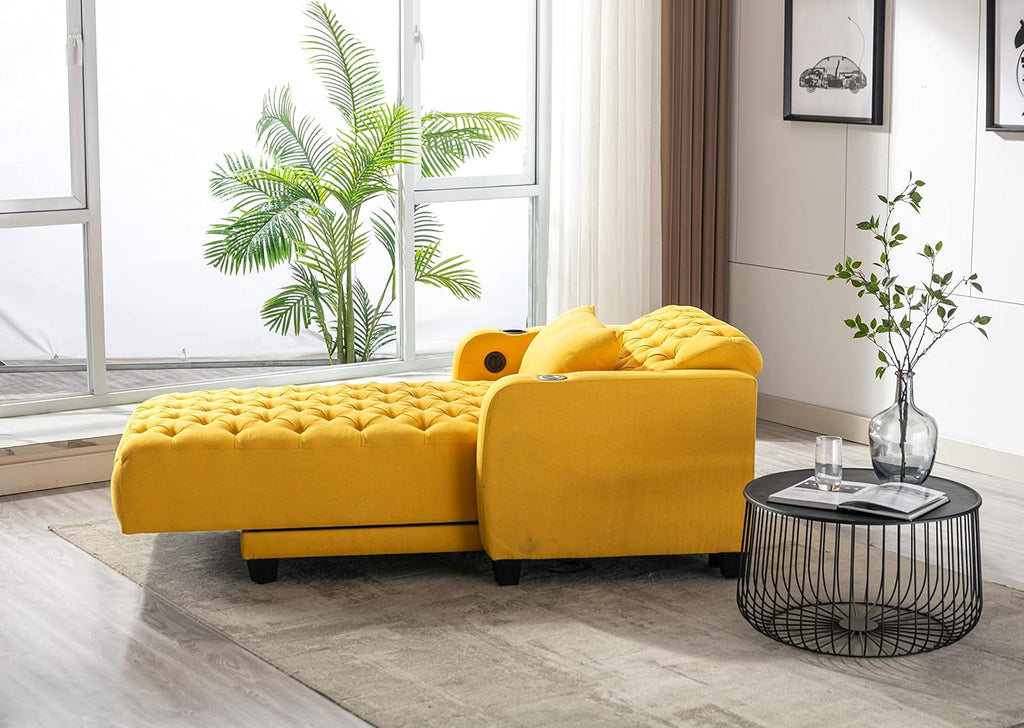 Yellow Button Tufted Single Sofa Bed with Pillow S6806