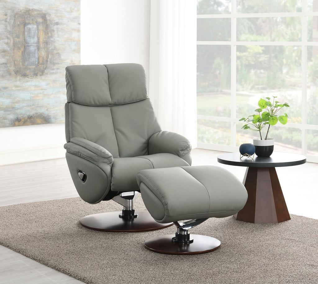 Gray Leather Swivel Chair with Ottoman A931090