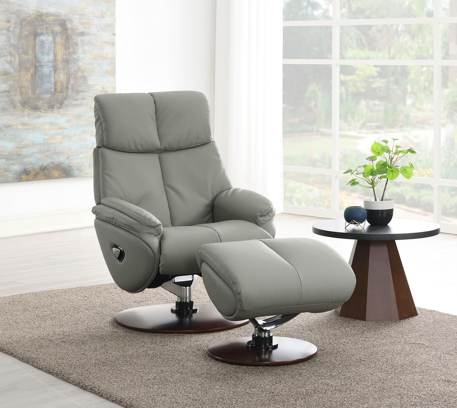 Gray Leather Swivel Chair with Ottoman A931090