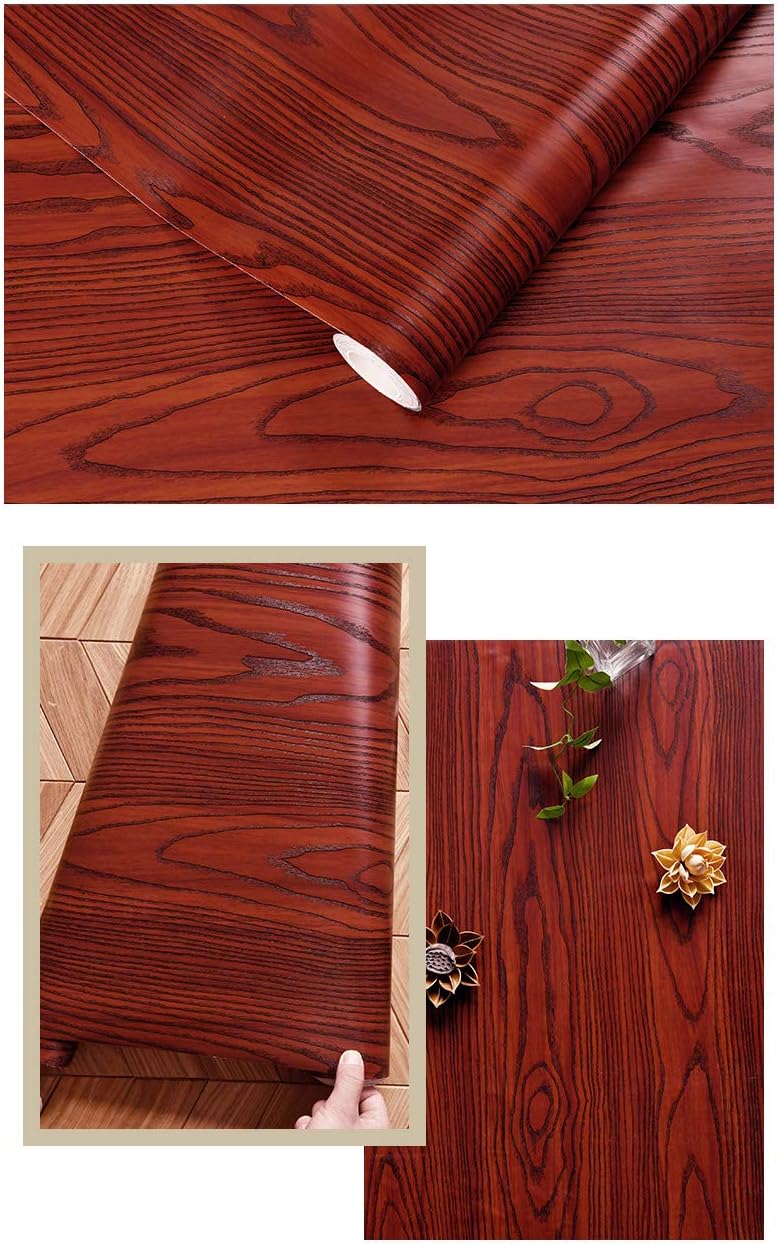 Faux Red Mahogany Wood Grain Contact Paper 15.7x117 Inches Q645