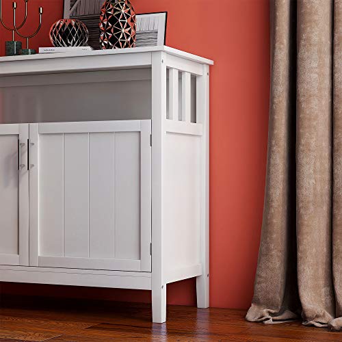 White Solid Wood Buffet Table with 2 Doors and Shelves J16327