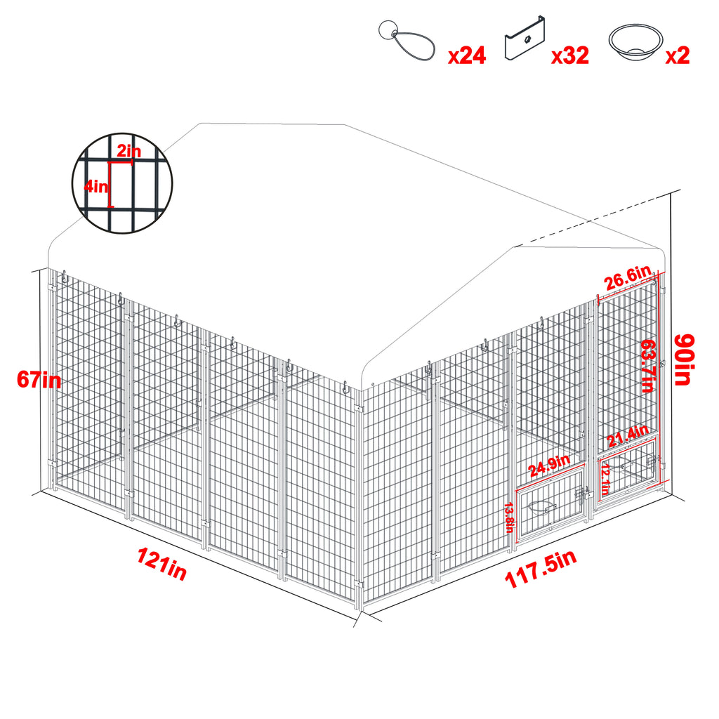 10x10 ft Outdoor Dog Kennel with Waterproof Canopy B321151