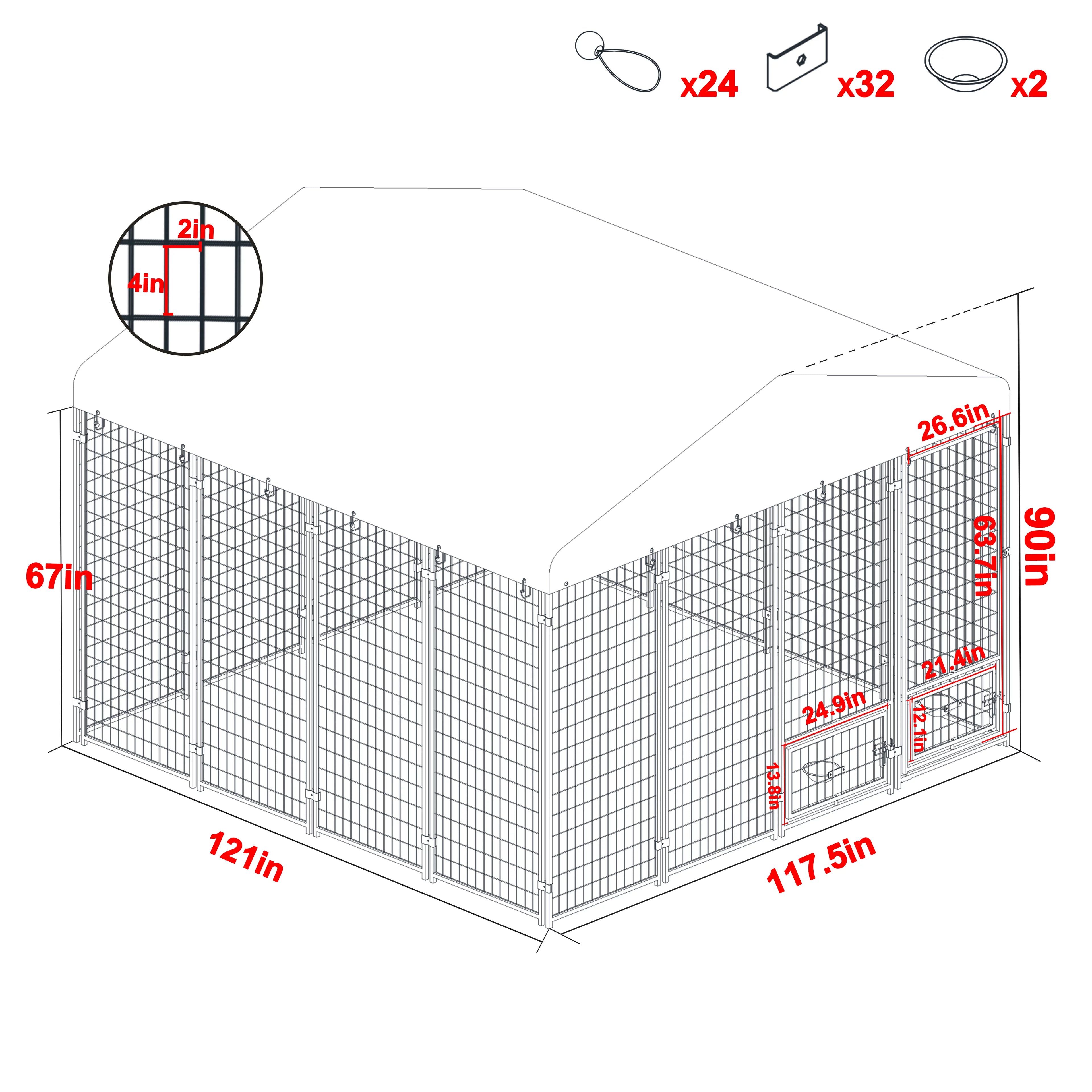 10x10 ft Outdoor Dog Kennel with Waterproof Canopy B321151
