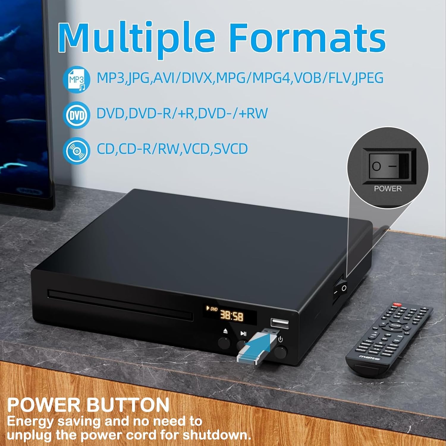 Compact DVD Player with USB Input and HDMI/RCA Output V960
