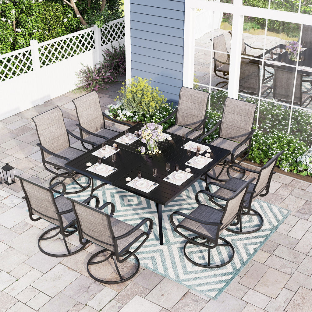 9 Piece Outdoor Metal Patio Dining Set with Swivel Padded Chairs X503758
