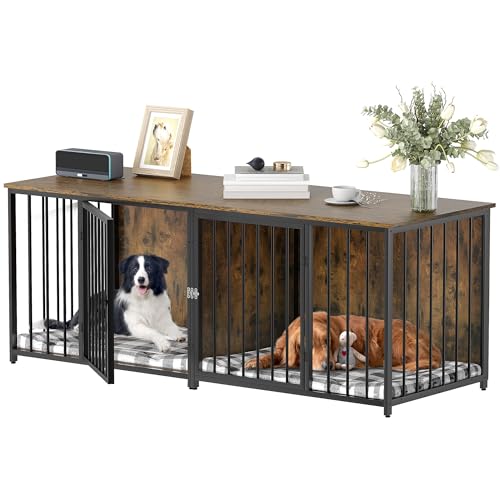 Black Double Dog Kennel Furniture with Divider K888