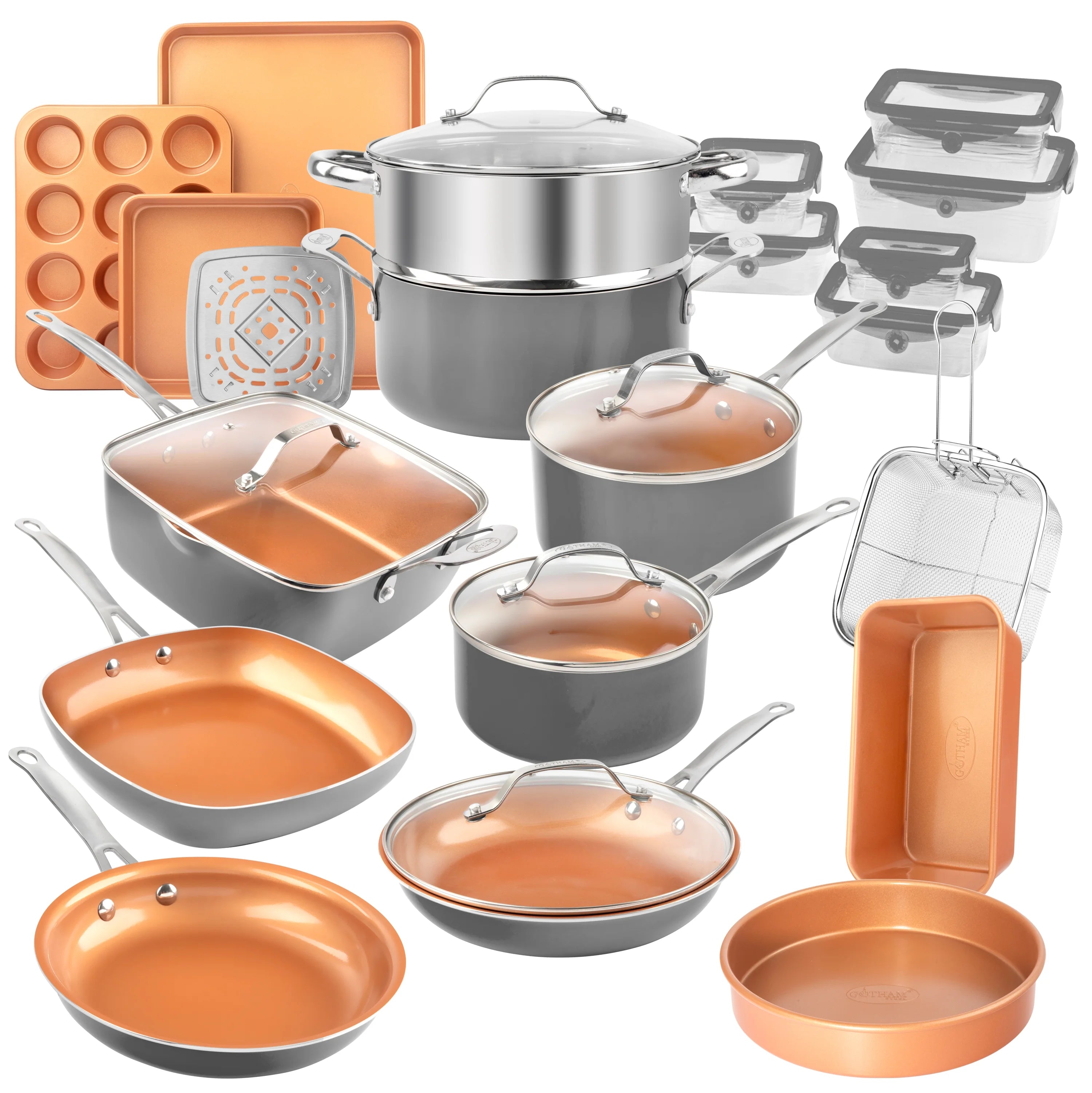 32 Pcs Nonstick Cookware Bakeware Food Storage Set Red C486405