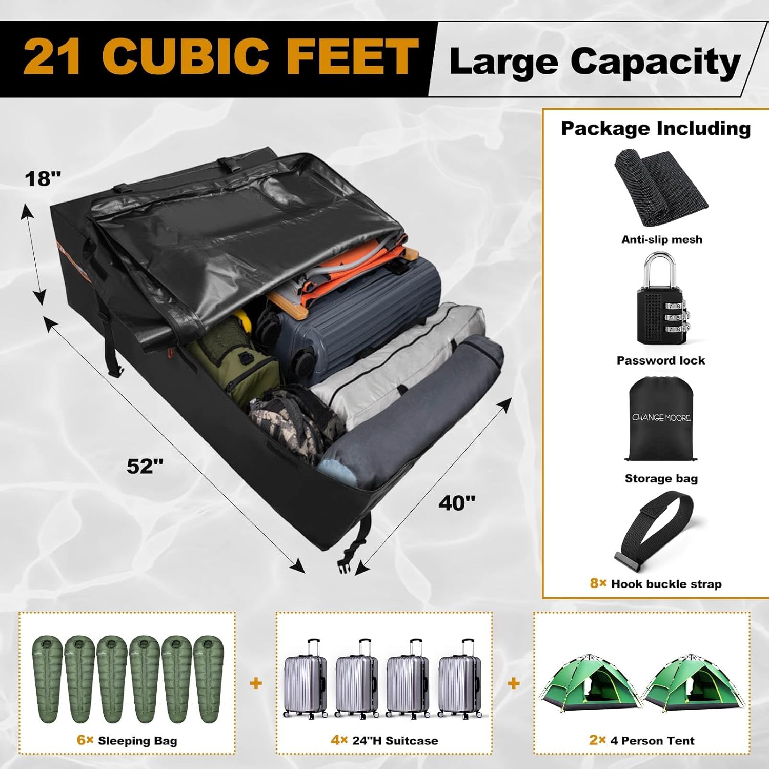 21 Cubic Feet 1000D Waterproof Car Rooftop Cargo Carrier Bag P32214