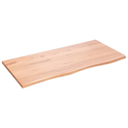Solid Oak Wood Bathroom Countertop Light Brown Handmade Live Edge Vanity Top with Varnish Finish 15.7"x11.8"x(0.8"-1.6") U40313
