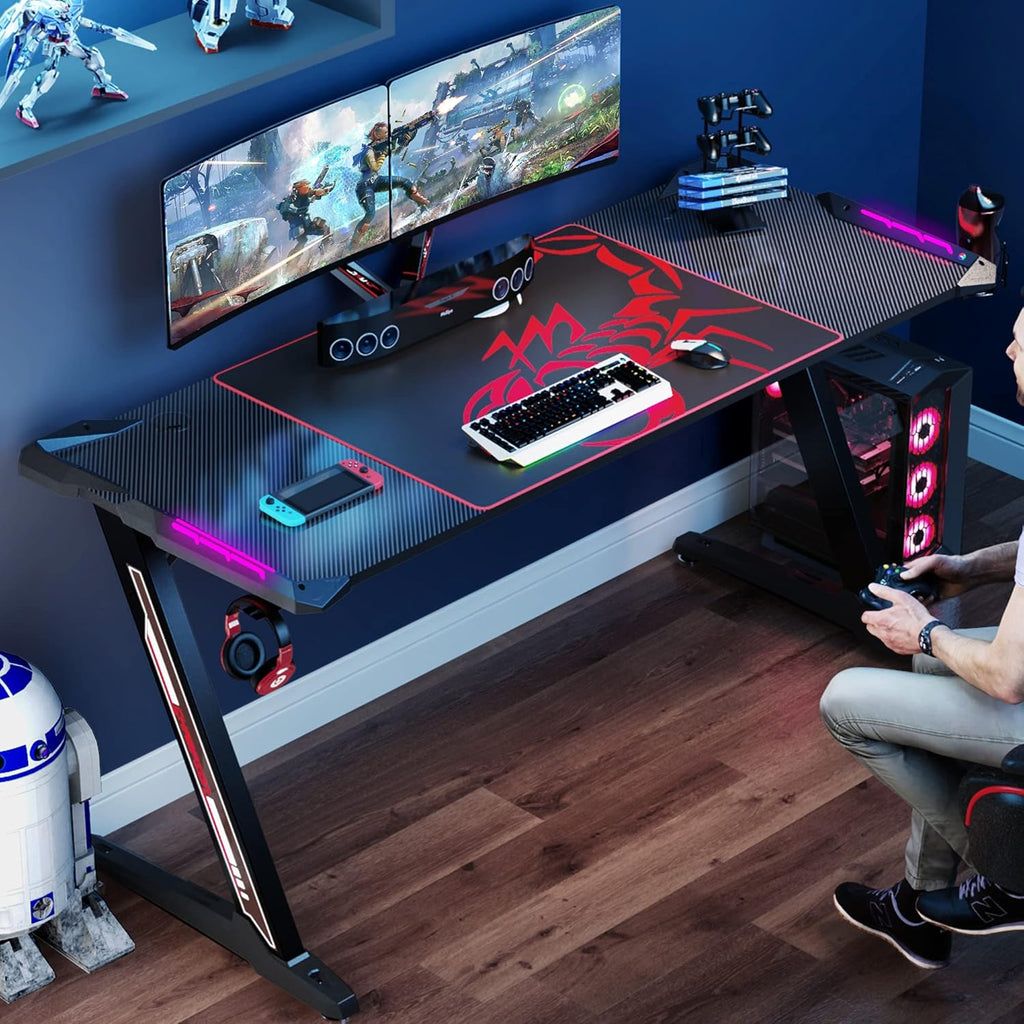 60 inch Z Shaped Gaming Desk with RGB LED Lights Z1896