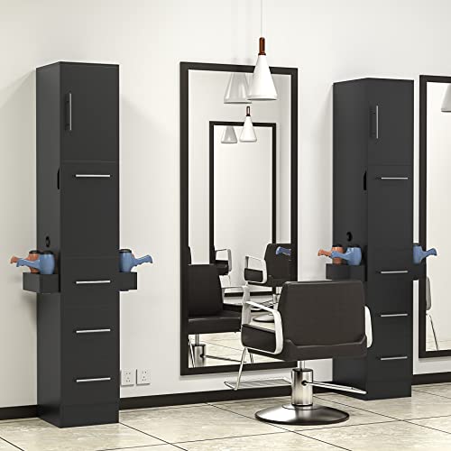 White 3 Drawer Salon Station with Cabinet and Hair Dryer Holders S9891