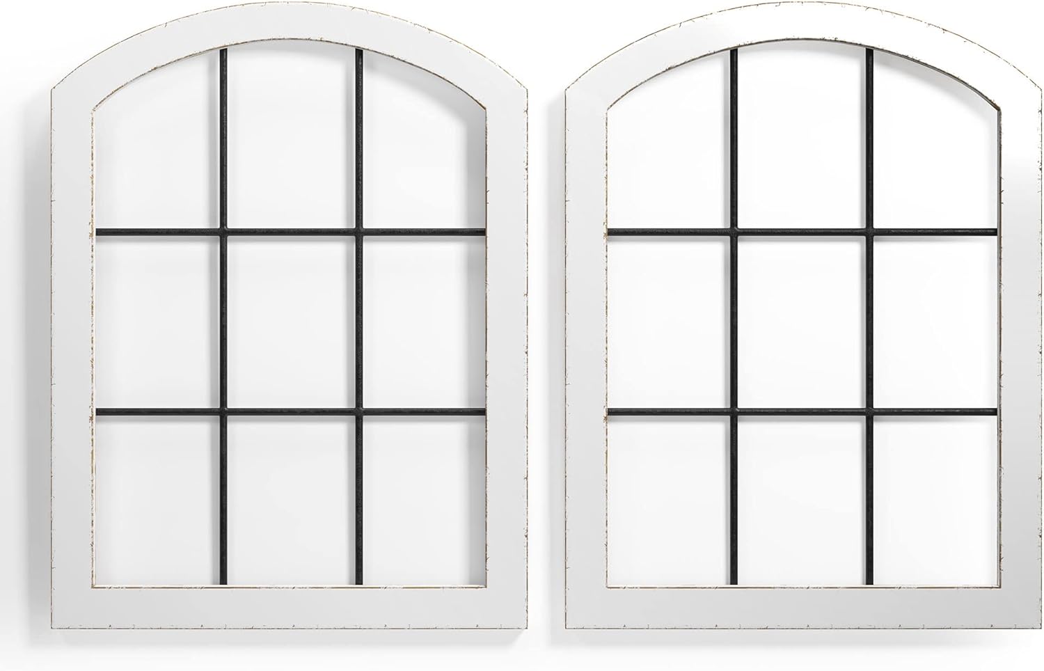 Rustic Wood and Metal Window Frame Wall Decor, White (2) P16383