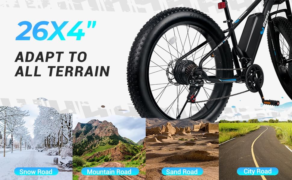 26" x 4.0 Fat Tire Electric Bike, 500W (Peak 750W) 36V 10.4Ah Lithium Battery, 25MPH, 21-Speed H126860