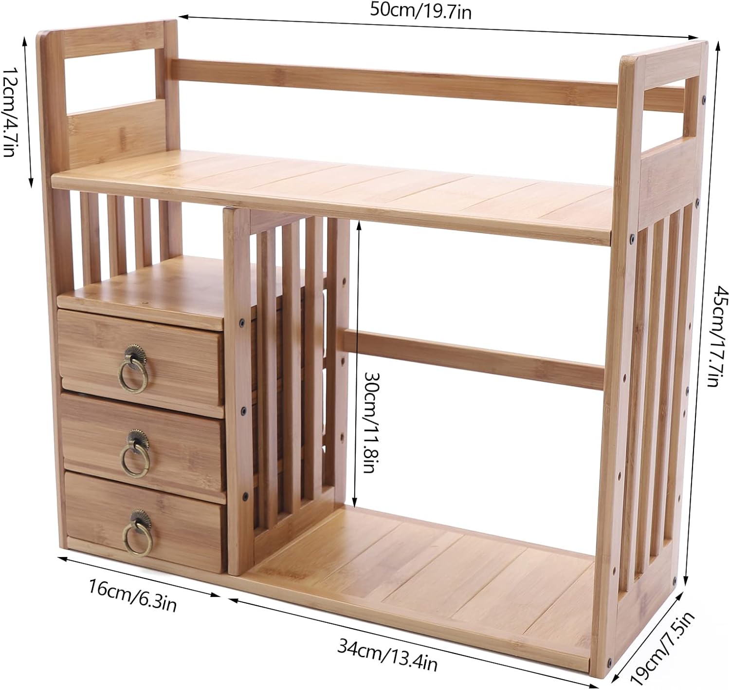 Natural Bamboo Desk Shelf Organizer with 3 Drawers F1705