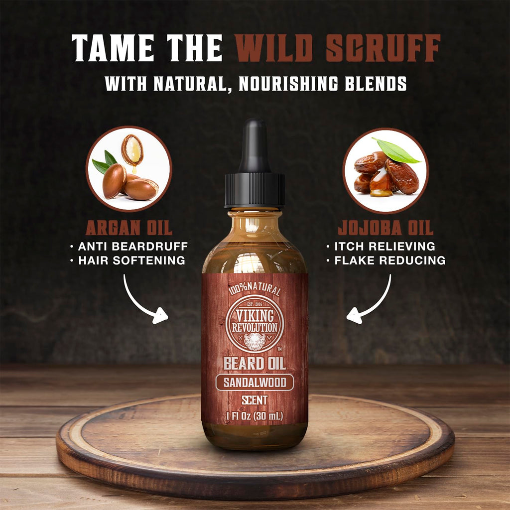 Sandalwood Beard Balm and Beard Oil Bundle with Argan and Jojoba Oils K21629